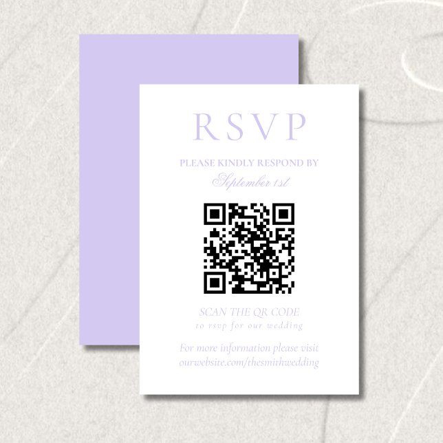Cartons Réponse Classic Lavender Minimalist Wedding QR Code (Classic Lavender Minimalist Wedding QR Code RSVP Card)