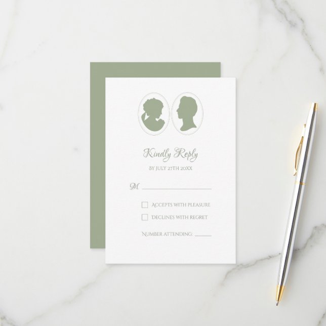Cartons Réponse Classic Regency Green Cameo Mariage (Devant/Arrière en situation)