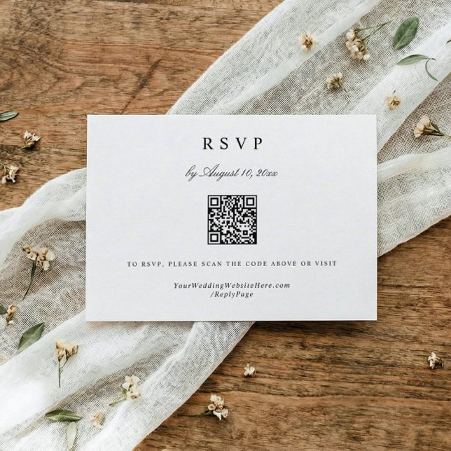 Cartons Réponse Classic Simple Modern Elegant Wedding QR Code (Black and white wedding RSVP card with elegant calligraphy and QR code for RSVP)
