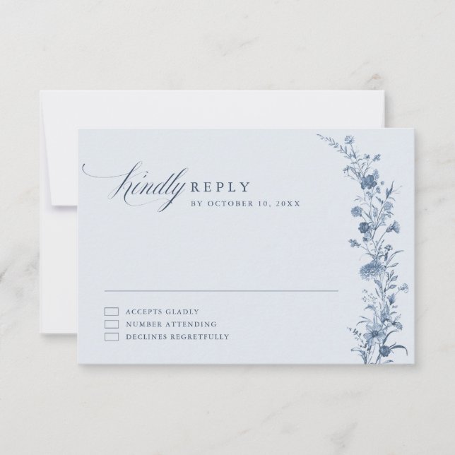 Cartons Réponse Classic Victorian Blue French Garden Chic Wedding  (Devant)