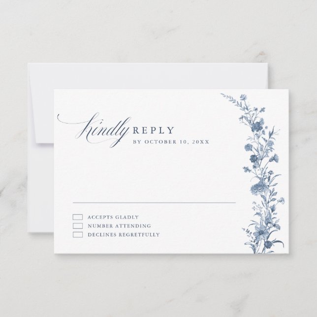 Cartons Réponse Classic Victorian Blue French Garden Chic Wedding  (Devant)