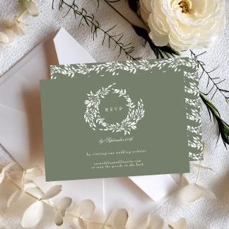 Cartons Réponse Classic Wreath Sage Green Elegant Wedding Website