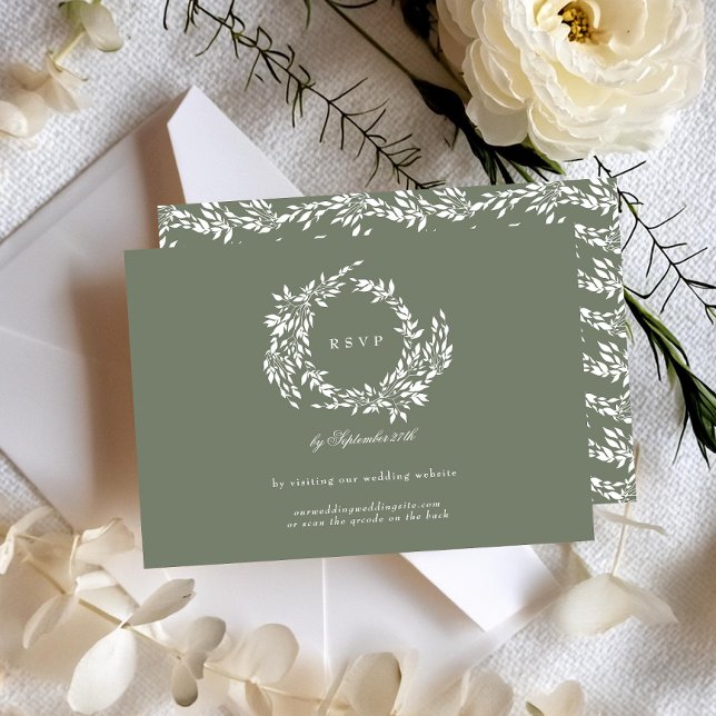 Cartons Réponse Classic Wreath Sage Green Elegant Wedding Website (Créateur téléchargé)