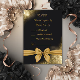 Cartons Réponse classique élégant filigree noir or mariage