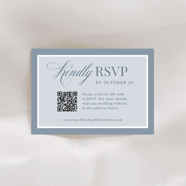 Cartons Réponse Classique Luxe | Élégant Code QR Mariage Bleu Pous (Créateur téléchargé)