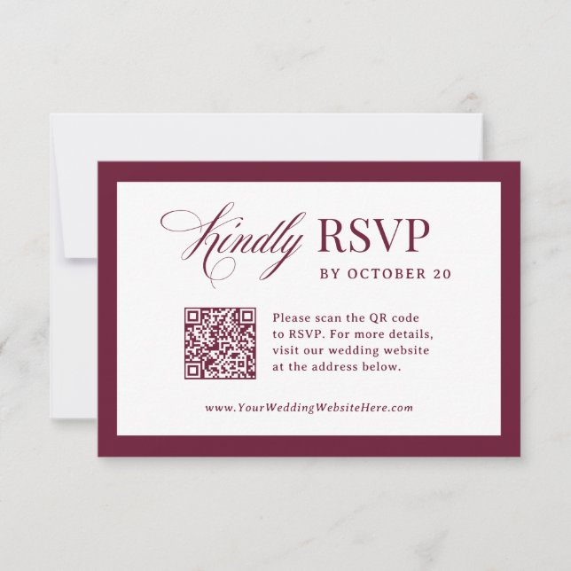 Cartons Réponse Classique Luxe | Élégant Code QR Scannable Mariage (Devant)