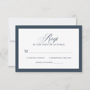 Cartons Réponse Classique Luxe Élégant mariage bleu marine et bl