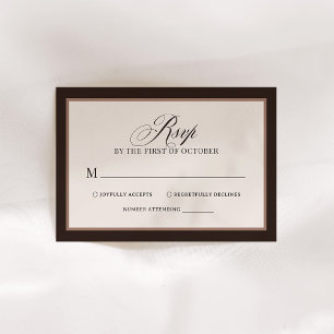 Cartons Réponse Classique Luxe Élégant Mariage Brun Neutre