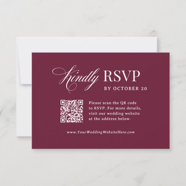 Cartons Réponse Classique Luxe | Mariage Code QR Scannable Bourgog (Devant)