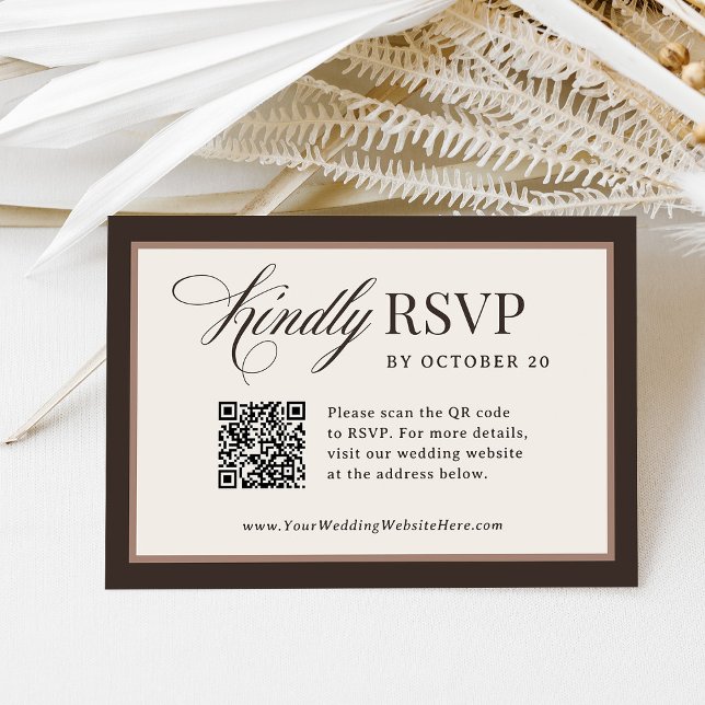 Cartons Réponse Classique Luxe | Mariage QR Code Brun Neutre (Créateur téléchargé)