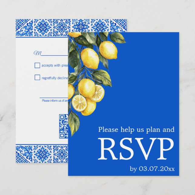 Cartons Réponse 💙🍋Classique simple QR Azul & Limone Romance (Devant / Derrière)