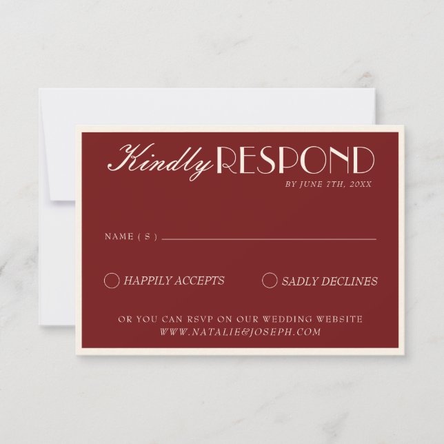 Cartons Réponse Classy Burgundy Cream Fancy Old Money Wedding (Devant)