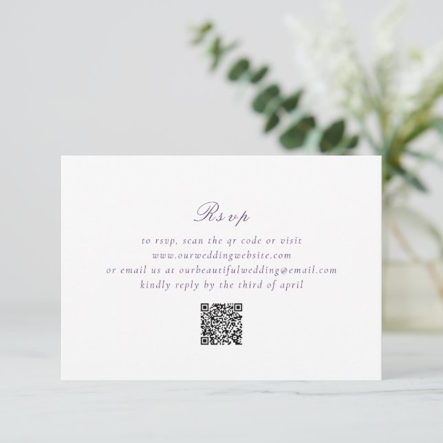 Cartons Réponse Clean Purple QR Code Mariage élégant (Debout devant)