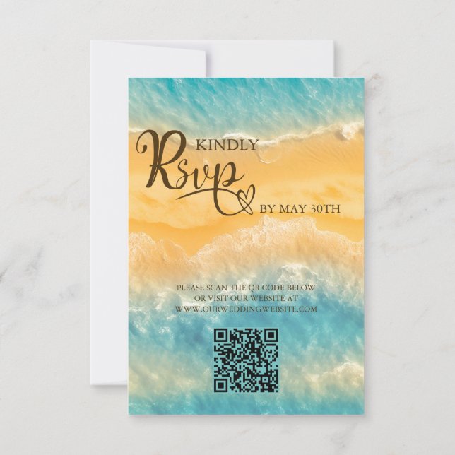 Cartons Réponse Coastal Chic Golden Sand Turquoise QR Code Mariage (Dos)