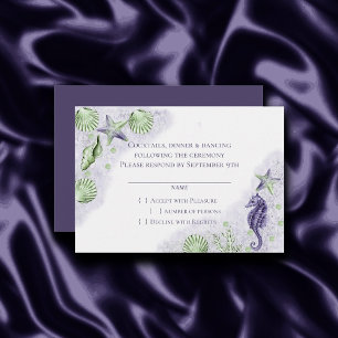 Cartons Réponse Coastal Chic Mariage de plage violet et vert cit