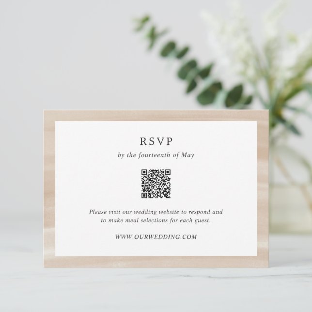 Cartons Réponse Coastal Chic Sandy Neutral QR Code élégant Mariage (Debout devant)