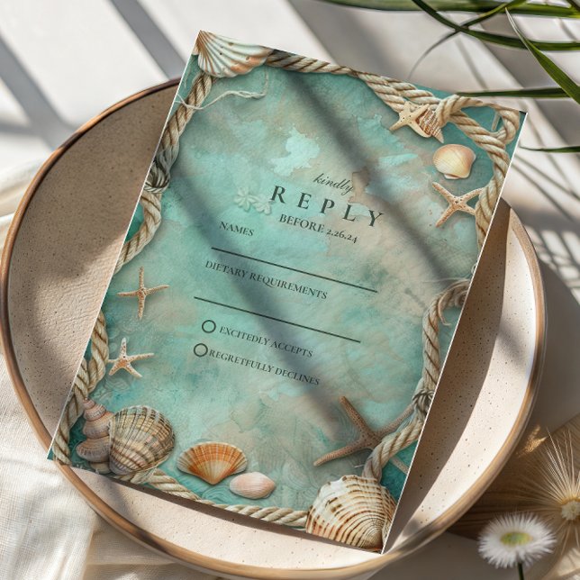 Cartons Réponse Coastal Seashell Botanical Wedding (Créateur téléchargé)