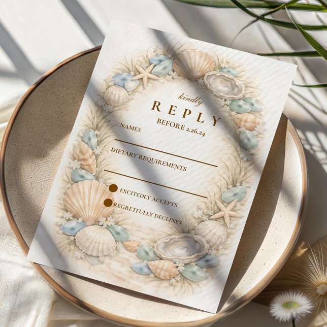 Cartons Réponse Coastal Seashell Wreath Wedding (Créateur téléchargé)