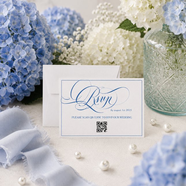 Cartons Réponse Cobalt Blue & Calligraphie Classique Blanche  (Créateur téléchargé)