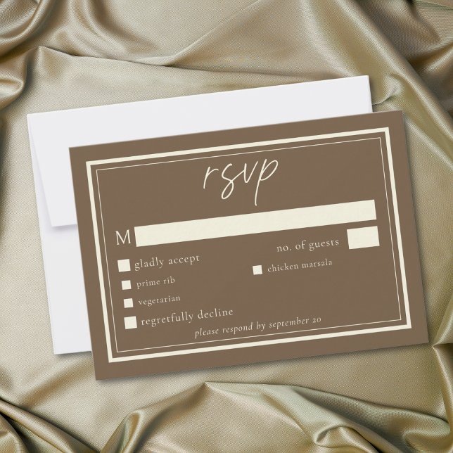 Cartons Réponse Cocoa Brown Minimalist Frame Wedding (Cocoa Brown Minimalist Frame Wedding RSVP Card)