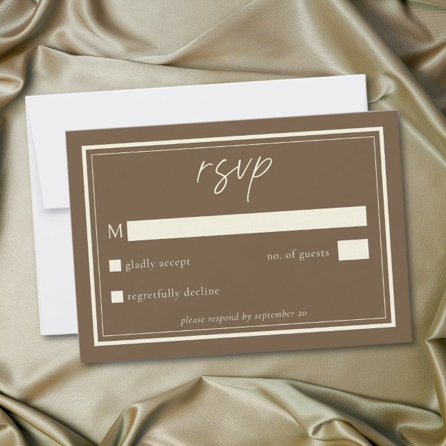Cartons Réponse Cocoa Brown Minimalist Frame Wedding (Cocoa Brown Minimalist Frame Wedding QR Code RSVP Card)