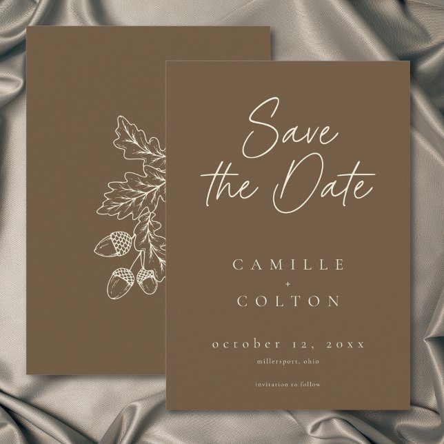 Cartons Réponse Cocoa Brown Minimalist Leaf Acorn Fall Wedding (Cocoa Brown Minimalist Leaf Acorn Fall Wedding RSVP Card)