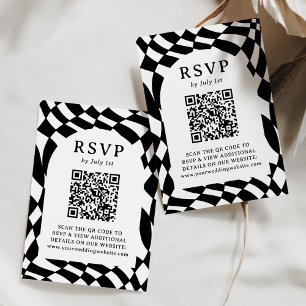 Cartons Réponse Code QR à carreaux noir et blanc rétro pour mariag