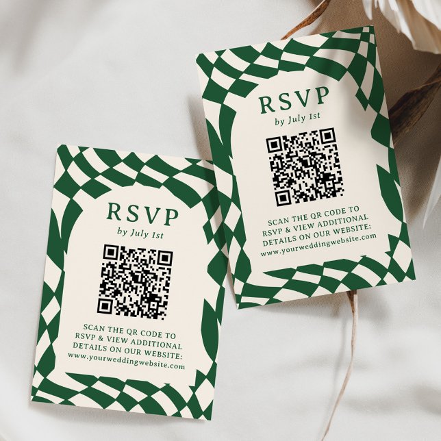 Cartons Réponse Code QR à carreaux verts rétro pour mariage (Créateur téléchargé)
