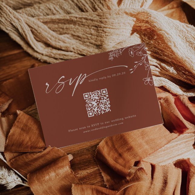 Cartons Réponse Code QR Boho Terracotta Orange Brûlé Mariage (Créateur téléchargé)