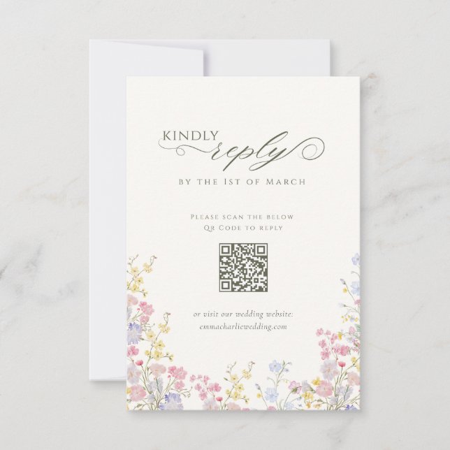 Cartons Réponse Code QR calligraphique élégant de fleurs sauvages  (Devant)
