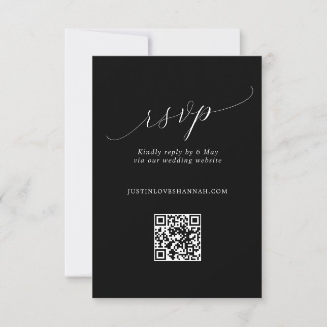 Cartons Réponse Code QR chic Mariage de script romantique noir et  (Devant)