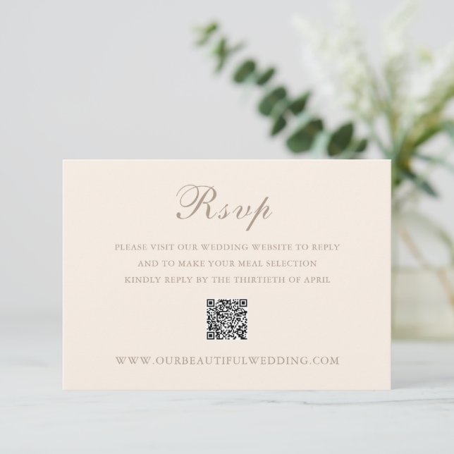 Cartons Réponse Code QR classique neutre Sandy Mariage élégant (Debout devant)