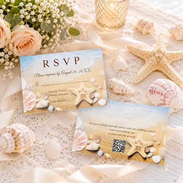 Cartons Réponse Code QR Coquilles d'étoiles de mer Mariage tropica (Créateur téléchargé)