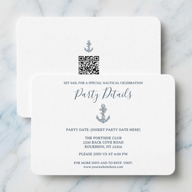 Cartons Réponse Code QR de fête d'anniversaire d'ancre rayée nauti (Make your party planning simple.)
