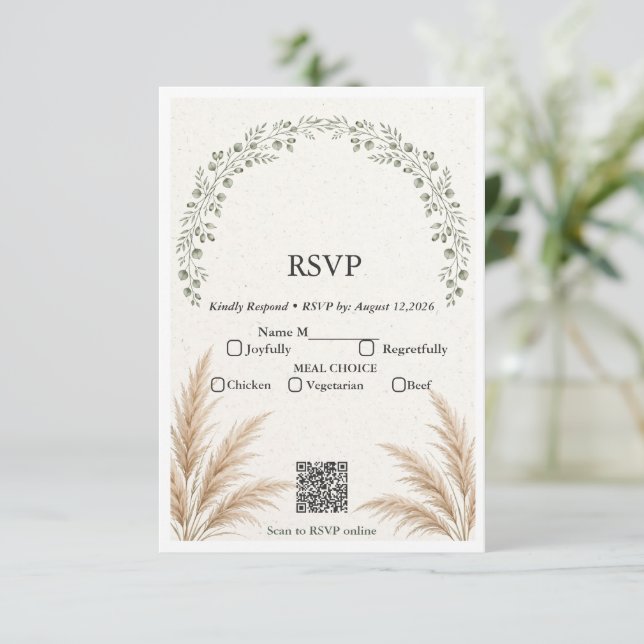 Cartons Réponse Code QR de la pelouse de Pampas et d'eucalyptus Bo (Debout devant)