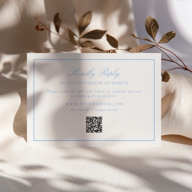 Cartons Réponse Code QR de mariage à cadre bleu doux (Créateur téléchargé)