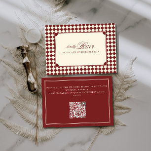 Cartons Réponse Code QR de mariage à carreaux rouges vintage à l'a