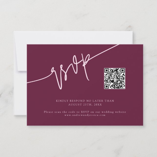 Cartons Réponse Code QR de mariage à la cranberry avec écriture ma (Devant)