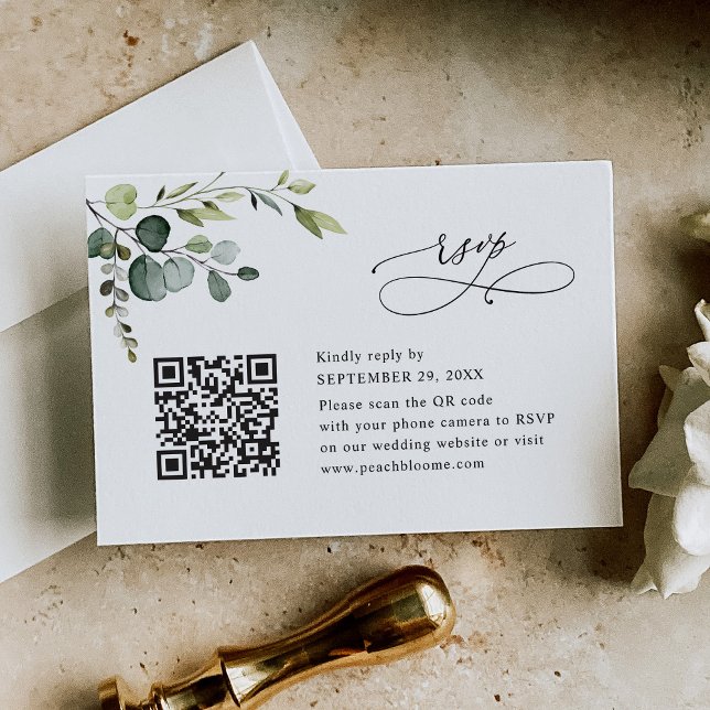 Cartons Réponse Code QR de mariage à la verdure d'eucalyptus bleu  (Créateur téléchargé)