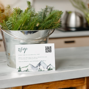Cartons Réponse Code QR de mariage à l'aquarelle des montagnes rus