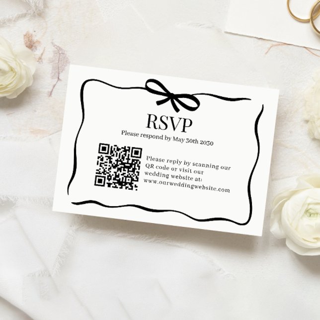 Cartons Réponse Code QR de mariage à nœud papillon noir capricieux (Créateur téléchargé)