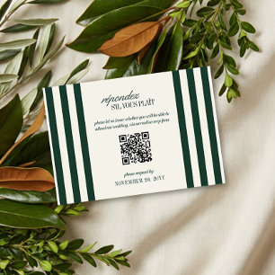Cartons Réponse Code QR de mariage à rayure verte classique