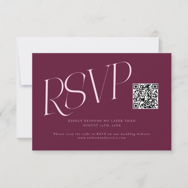 Cartons Réponse Code QR de mariage à typographie moderne Cranberry (Devant)