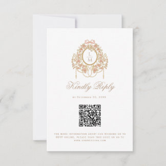Cartons Réponse Code QR de mariage au monogramme de rose rococo fr