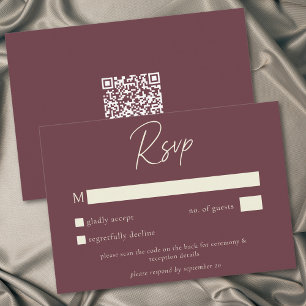 Cartons Réponse Code QR de mariage automnal minimaliste vin Bourgo