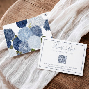 Cartons Réponse Code QR de mariage aux fleurs d'hortensia bleues e