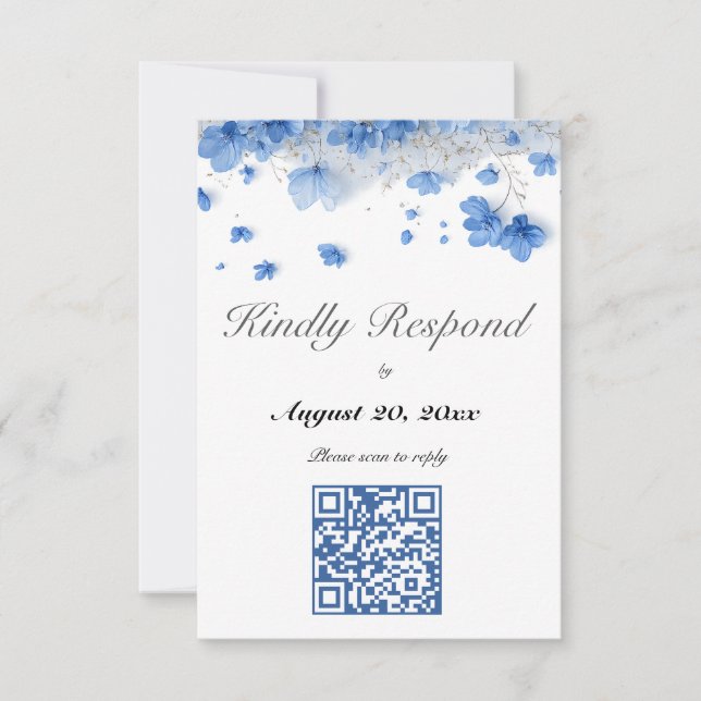 Cartons Réponse Code QR de mariage aux fleurs sauvages bleu doux C (Devant)