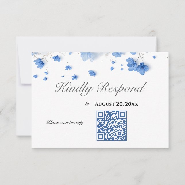 Cartons Réponse Code QR de mariage aux fleurs sauvages bleues tend (Devant)