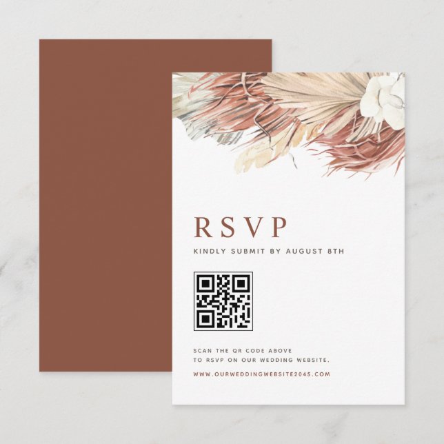 Cartons Réponse Code QR de mariage aux orchidées Boho et feuilles  (Devant / Derrière)
