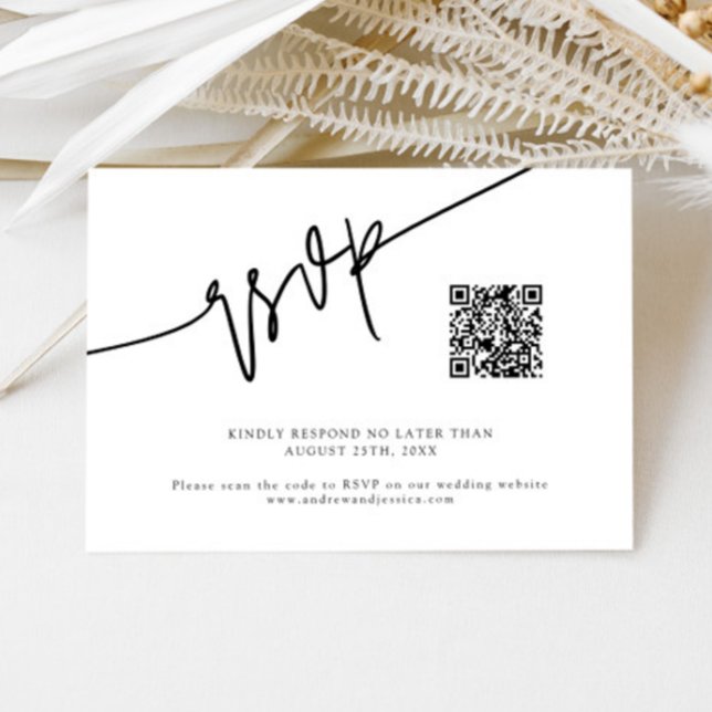 Cartons Réponse Code QR de mariage blanc écriture manuscrite (Créateur téléchargé)